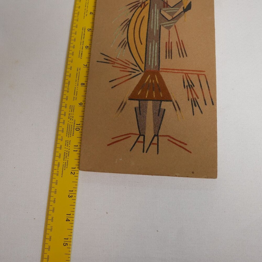 Vintage Navajo "Hunchback Medicine Man" Sand Art w/ Tribal Figure Design 12"x6" - Picture 2 of 10
